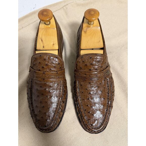 Bally Prestige 1669 Shoes Mens Size 9.5 Brown Ostrich Loafers Slip On Dress main image 4